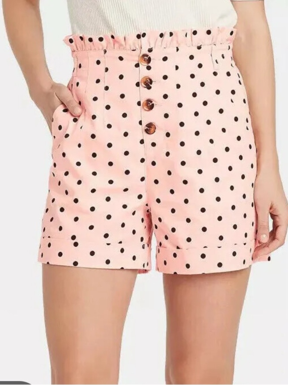 NWT Who What Wear Women’s pink polka dot high waist paperbag shorts in size 6